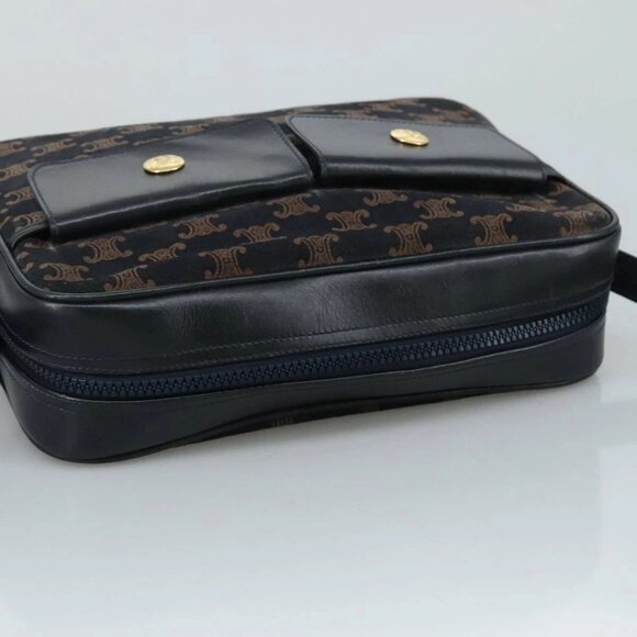 CELINE Macadam Canvas Shoulder Bag Suede Leather Navy Auth - Picture 7 of 16